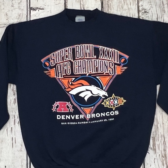 Denver Broncos Vintage 90s Super Bowl XXXII NFL Football Sweatshirt Pullover - Picture 2 of 5